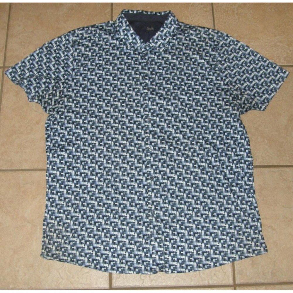 RAFFI Mens Sz XXL Blue Print Casual Wear Button Up Soft Stretchy Cotton Shirt